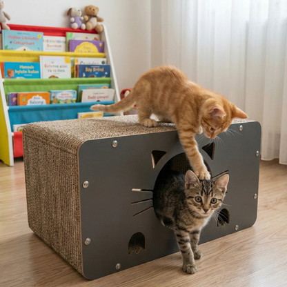 Kedi Tırmalama Evi — Ahşap & Karton, Oyun + Dinlenme