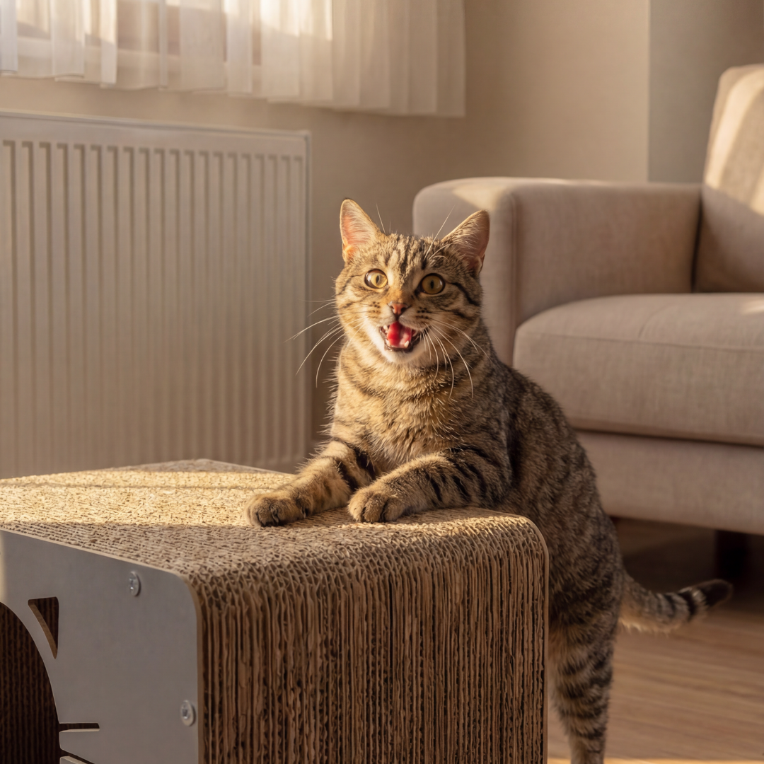 Kedi Tırmalama Evi — Ahşap & Karton, Oyun + Dinlenme