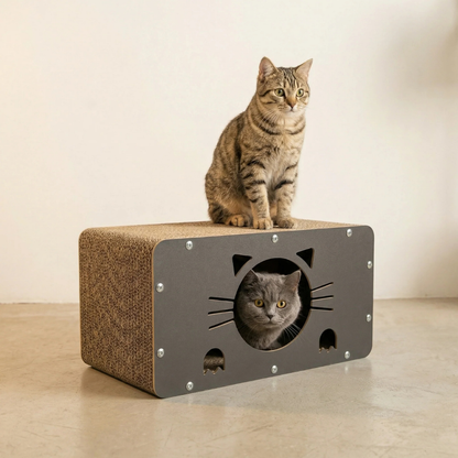 Kedi Tırmalama Evi — Ahşap & Karton, Oyun + Dinlenme