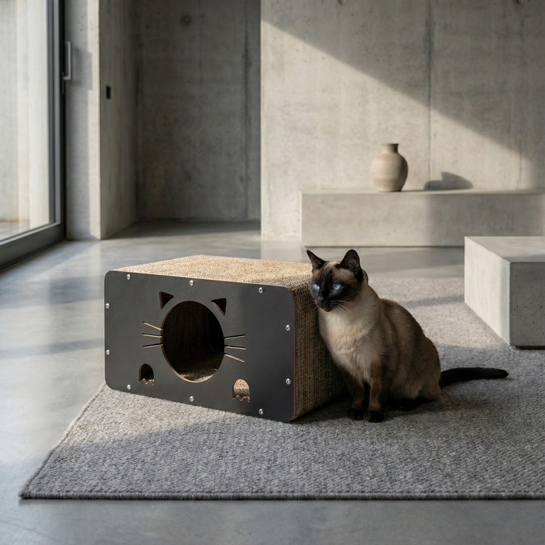 Kedi Tırmalama Evi — Ahşap & Karton, Oyun + Dinlenme