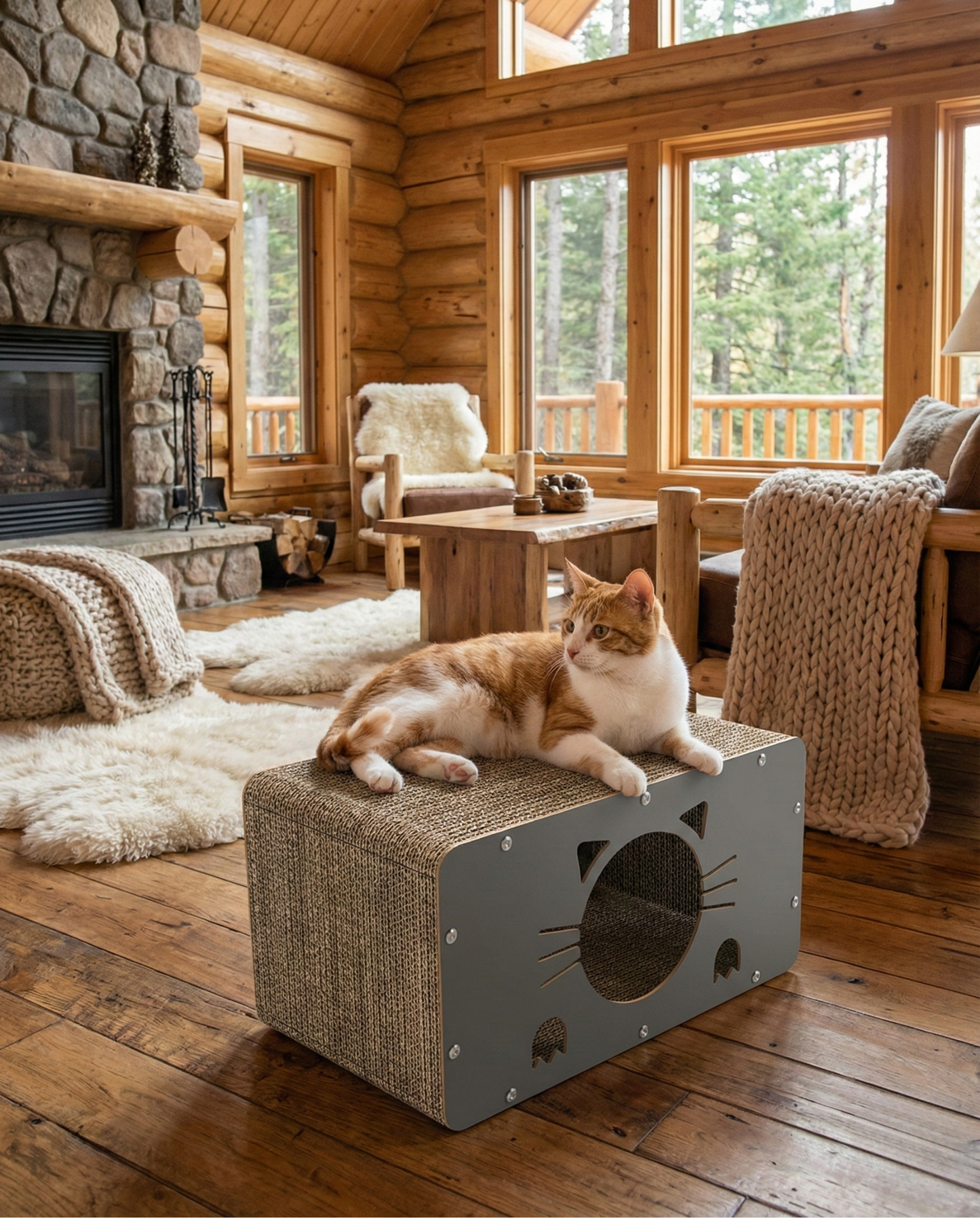 Ahşap Doğal Karton Tırmalama Evi